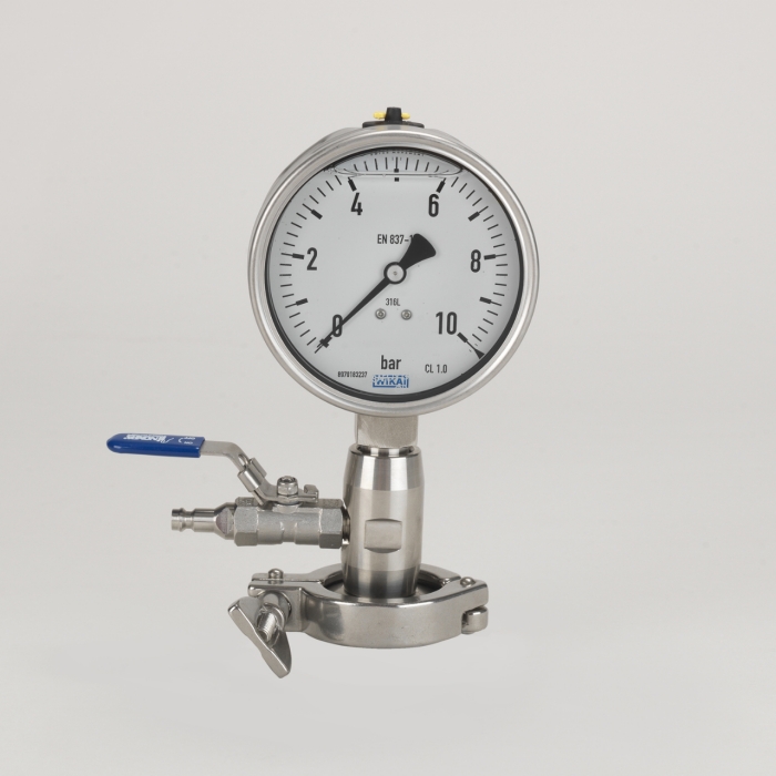 MANOMETER AND BALLVALVE, DN 40 CLAMP, 0-10 BAR