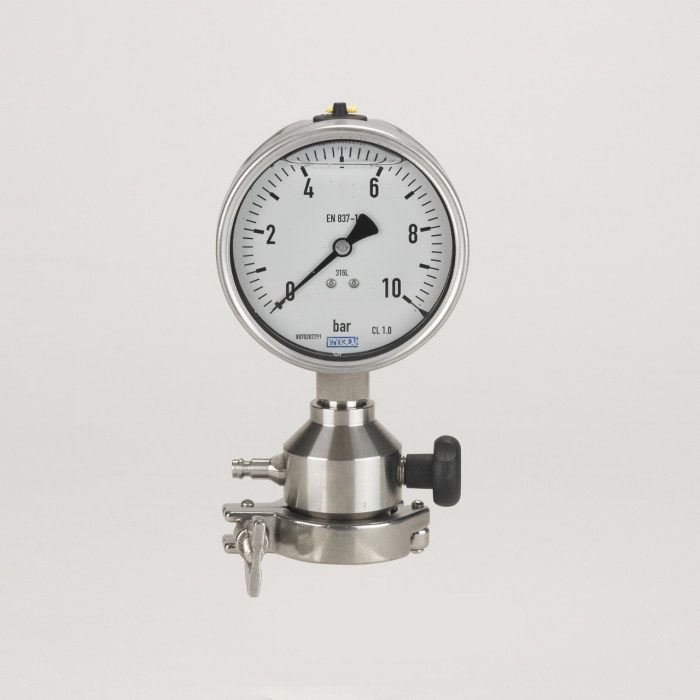 MANOMETER AND SANITARY-VALVE, DN 40 CLAMP, 0-10 BAR